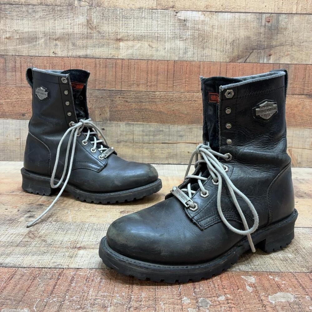 Harley-Davidson Boots Mens Size 8 41 Black Leather Lace Up Biker Mid Calf Riding